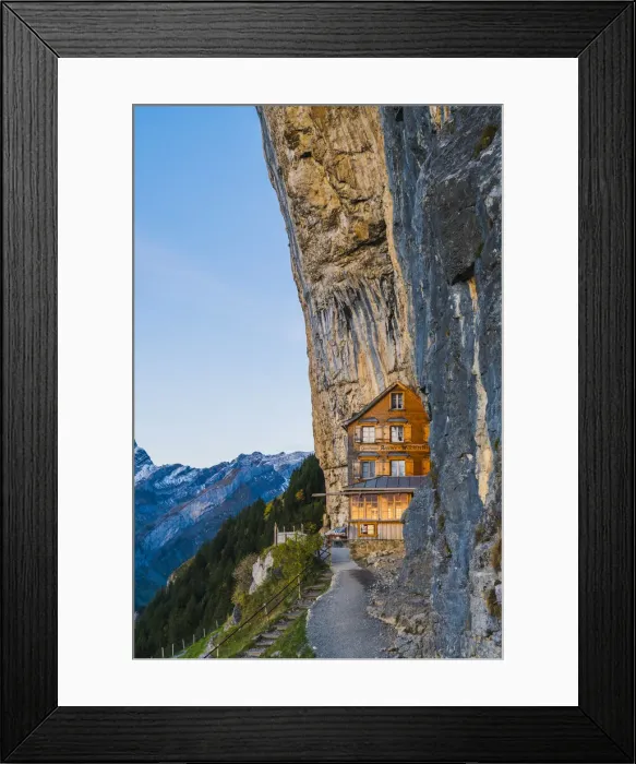 Framed Print : Berggasthaus Aescher-Wildkirchli, Ebenalp, Appenzell Innerrhoden, Switzerland Framed Print : Berggasthaus Aescher-Wildkirchli, Ebenalp, Appenzell Innerrhoden, Switzerland