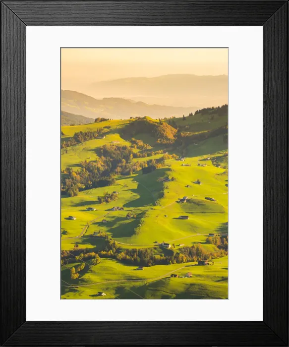 Framed Print : Houses on the slopes, Appenzell Innerrhoden, Switzerland Framed Print : Houses on the slopes, Appenzell Innerrhoden, Switzerland