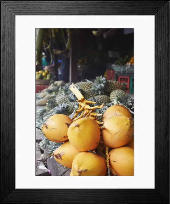 Framed Print : King coconuts at fruit stall in market, Galle, Sri Lanka Framed Print : King coconuts at fruit stall in market, Galle, Sri Lanka