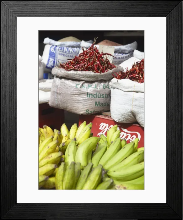Framed Print : Chillies and bananas at market, Galle, Sri Lanka Framed Print : Chillies and bananas at market, Galle, Sri Lanka