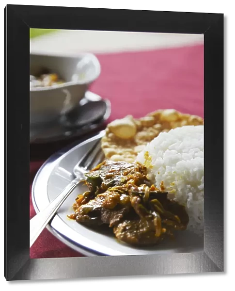 Beef curry, rice and papadom, Negombo, Sri Lanka