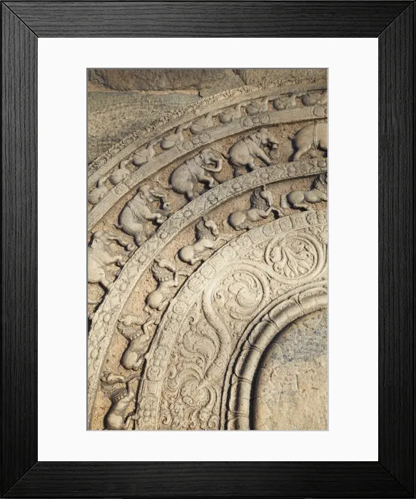 Framed Print : Moonstone at Vatadage, Quadrangle, Polonnaruwa (UNESCO World Heritage Site), North Framed Print : Moonstone at Vatadage, Quadrangle, Polonnaruwa (UNESCO World Heritage Site), North
