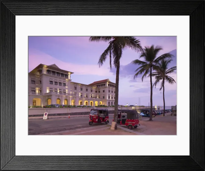 Framed Print : Tuk tuks parked outside Galle Face Hotel at sunset, Colombo, Sri Lanka Framed Print : Tuk tuks parked outside Galle Face Hotel at sunset, Colombo, Sri Lanka