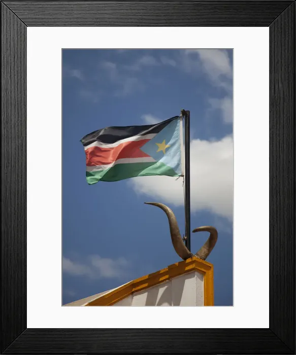 Framed Print : Juba, South Sudan. The South Sudanese Flag flying at the mausoleum of John Garang Framed Print : Juba, South Sudan. The South Sudanese Flag flying at the mausoleum of John Garang