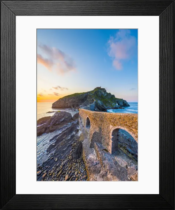 Framed Print : Spain, Basque Country, Gaztelugatxe. Walkway to the hermitage at sunset Framed Print : Spain, Basque Country, Gaztelugatxe. Walkway to the hermitage at sunset