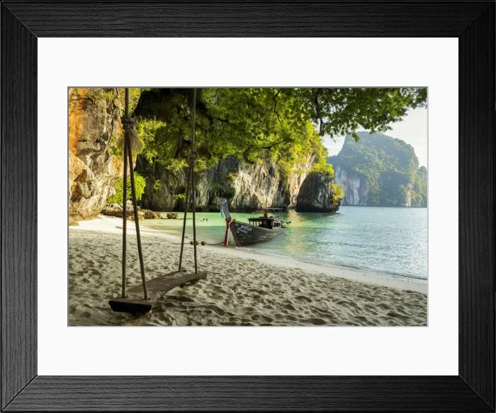 Framed Print : Longtail Boat in Bay, Andaman Sea, Phang-nga, Thailand, Asia