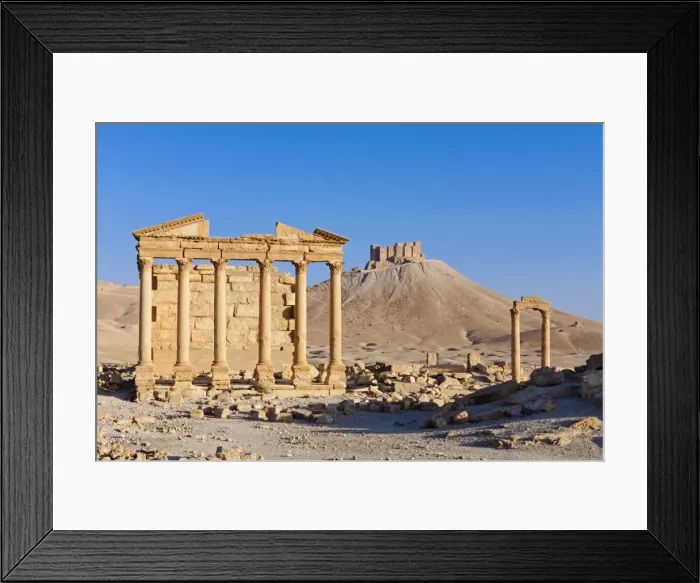 Framed Print : Syria, Homs Governate, Palmyra. Funerary Temple and Arab Citadel Framed Print : Syria, Homs Governate, Palmyra. Funerary Temple and Arab Citadel