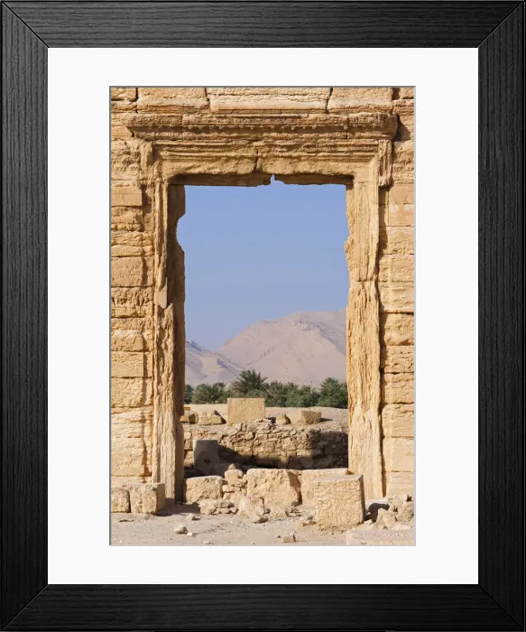 Framed Print : Syria, Homs Governate, Palmyra. Oasis seen through a doorway Framed Print : Syria, Homs Governate, Palmyra. Oasis seen through a doorway