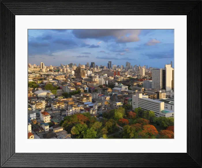 Framed Print : Thailand, Bangkok, Overview of city skyline at sunset Framed Print : Thailand, Bangkok, Overview of city skyline at sunset