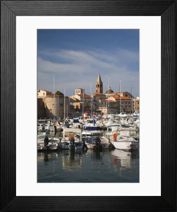 Framed Print : Italy, Sardinia, Western Sardinia, Alghero, city walls from the yacht marina, morning Framed Print : Italy, Sardinia, Western Sardinia, Alghero, city walls from the yacht marina, morning