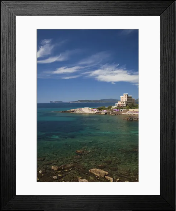 Framed Print : Italy, Sardinia, Western Sardinia, Alghero, Rada di Alghero bay and Villa Las Tronas