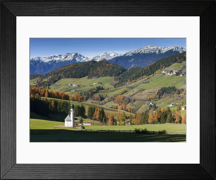Framed Print : St. Johann Church, The Dolomites, Geisler Gruppe, Trentino-Alto Adige, Italy