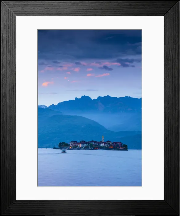 Framed Print : Isola dei Pescatori (Fishermens Islands) illuminated at dusk, Borromean Islands Framed Print : Isola dei Pescatori (Fishermens Islands) illuminated at dusk, Borromean Islands
