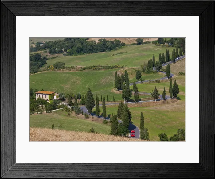 Framed Print : Red sports cars & winding Road lined with Cypress Trees, Tuscany, Italy Framed Print : Red sports cars & winding Road lined with Cypress Trees, Tuscany, Italy