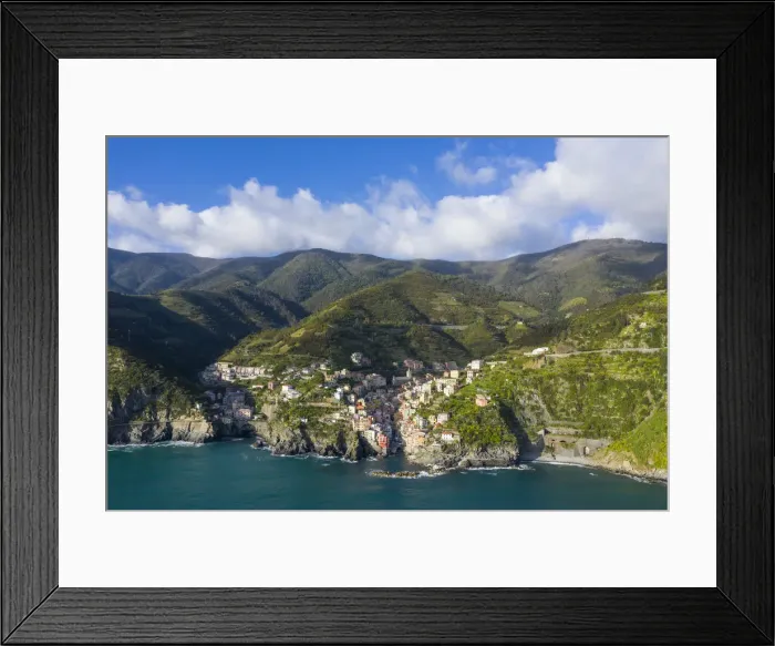 Framed Print : Italy, Liguria, Riomaggiore. Aerial view of one of the five famous villages of Framed Print : Italy, Liguria, Riomaggiore. Aerial view of one of the five famous villages of