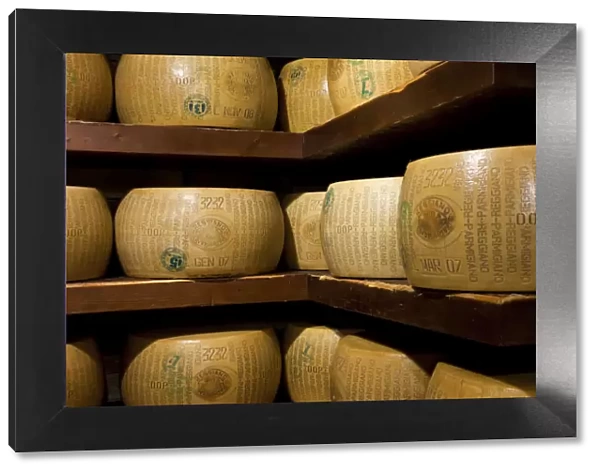 A selection of parmesan cheese in a deli in Parma, Emilia Romagna, Italy