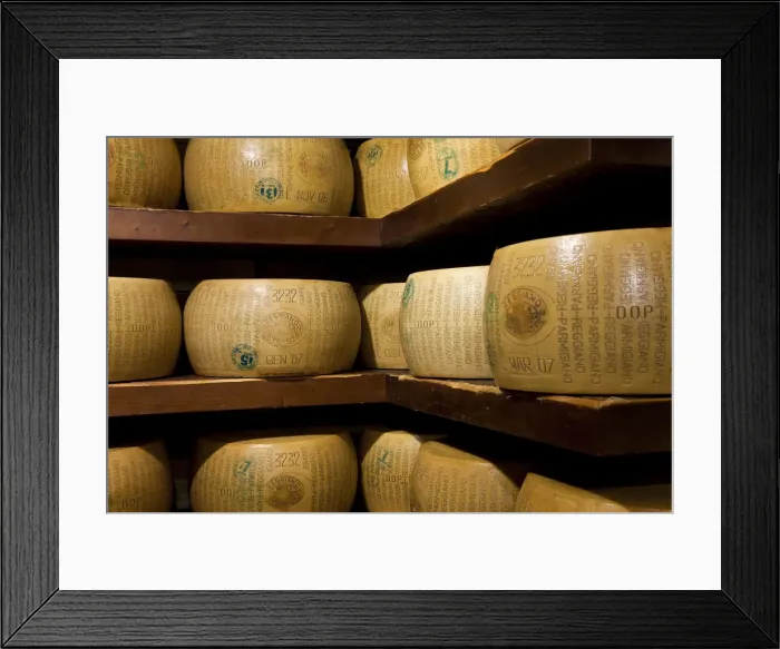 Framed Print : A selection of parmesan cheese in a deli in Parma, Emilia Romagna, Italy Framed Print : A selection of parmesan cheese in a deli in Parma, Emilia Romagna, Italy