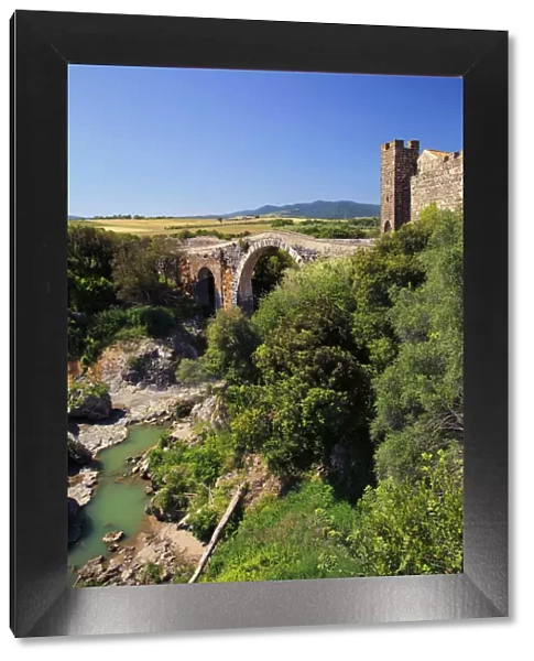 Italy, Tuscany, Vulci, Castello dell Abbadia e Ponte del Diavolo