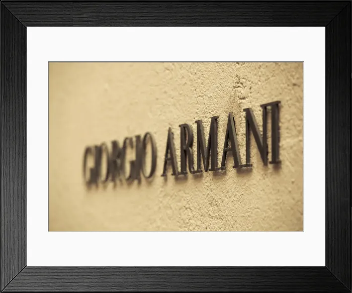 Framed Print : Italy, Lombardy, Milan, Monte Napoleone fashion designer area, Giorgio Armani shop sign Framed Print : Italy, Lombardy, Milan, Monte Napoleone fashion designer area, Giorgio Armani shop sign