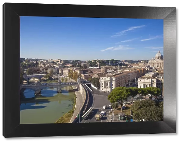 Italy, Lazio, Rome, View of St. Peters Basilica and Vittorio Emanuele II Bridge