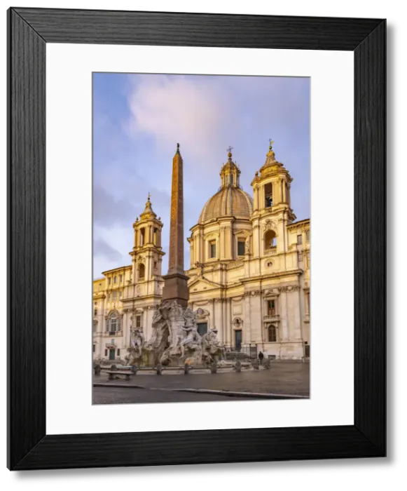 Framed Print : Italy, Lazio, Rome, Ponte, Piazza Navona, Fontana dei Quattro Fiumi, Fountain of