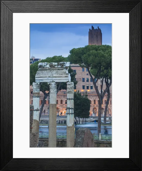 Framed Print : Italy, Lazio, Rome, Temple di Castore e Polluce in The Roman Forum, with Mercati di Framed Print : Italy, Lazio, Rome, Temple di Castore e Polluce in The Roman Forum, with Mercati di