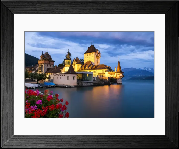 Framed Print : Twilight at Oberhofen Castle, Lake Thun, Switzerland Framed Print : Twilight at Oberhofen Castle, Lake Thun, Switzerland