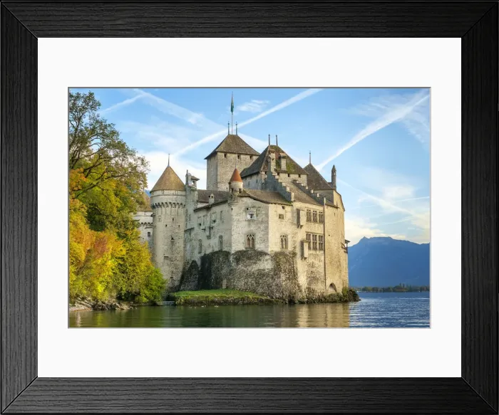 Framed Print : Chateau de Chillon on the shores of Lake Geneva (French: Lac Leman), Veytaux Framed Print : Chateau de Chillon on the shores of Lake Geneva (French: Lac Leman), Veytaux