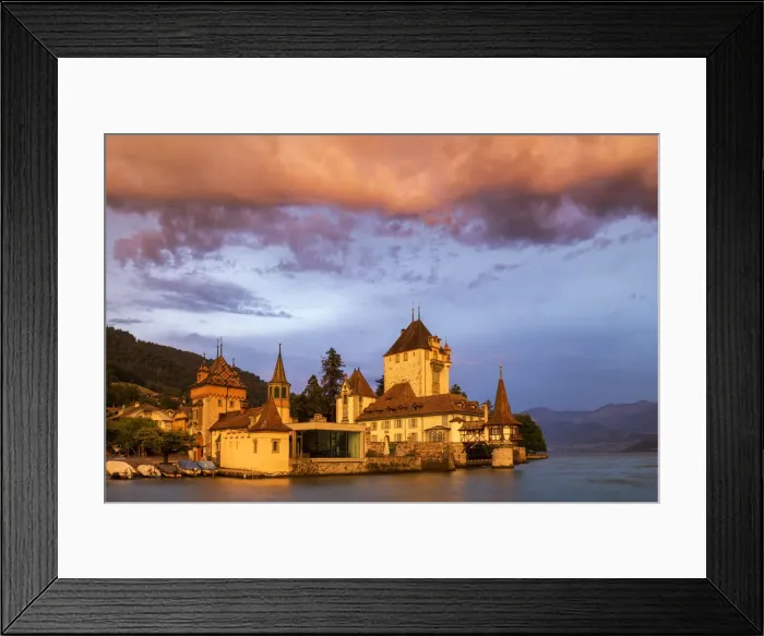 Framed Print : Evening Light on Oberhofen Castle, Lake Thun, Switzerland Framed Print : Evening Light on Oberhofen Castle, Lake Thun, Switzerland