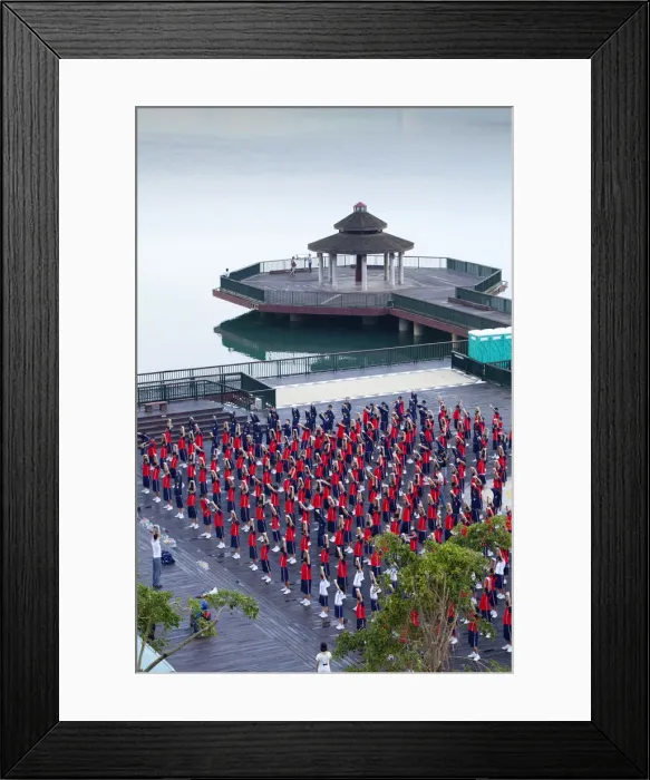 Framed Print : Asia, East Asia, Taiwan; Nantou, school children doing morning exercise on the shores Framed Print : Asia, East Asia, Taiwan; Nantou, school children doing morning exercise on the shores