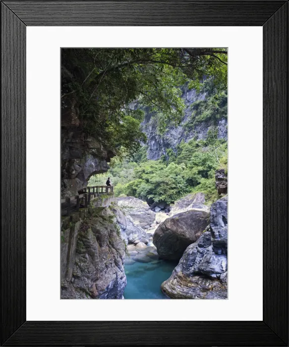 Framed Print : Asia, East Asia, Taiwan, Taichung county, Taroko Gorge National Park, a hiker looking