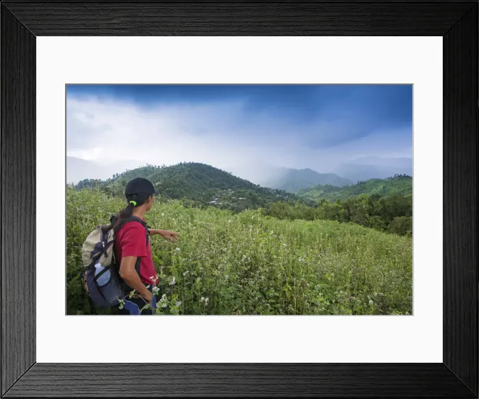 Framed Print : South East Asia, Thailand, North, Mae Hong Son, a trekker on a hill tribe hike in Framed Print : South East Asia, Thailand, North, Mae Hong Son, a trekker on a hill tribe hike in