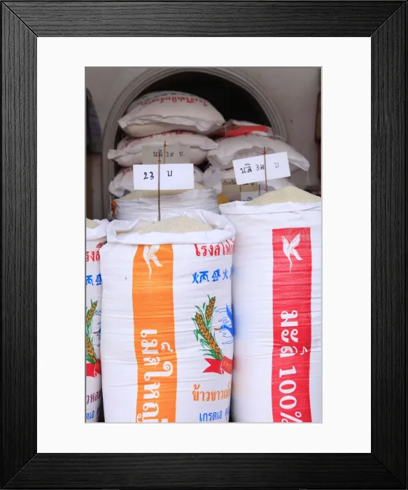 Framed Print : South East Asia, Thailand, bags of Jasmine rice