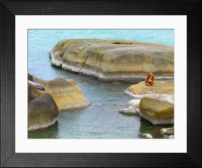 Framed Print : Thailand, Ko Samui, Monk resting on rocks Framed Print : Thailand, Ko Samui, Monk resting on rocks
