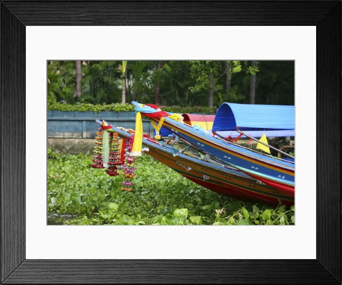 Framed Print : South East Asia, Thailand, Bangkok, flower garlands on the heads of long tailed boats Framed Print : South East Asia, Thailand, Bangkok, flower garlands on the heads of long tailed boats