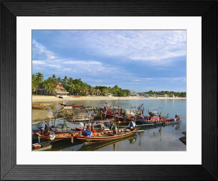 Framed Print : Thailand, Ko Samui, Chaweng beach, Longtail boats moored Framed Print : Thailand, Ko Samui, Chaweng beach, Longtail boats moored