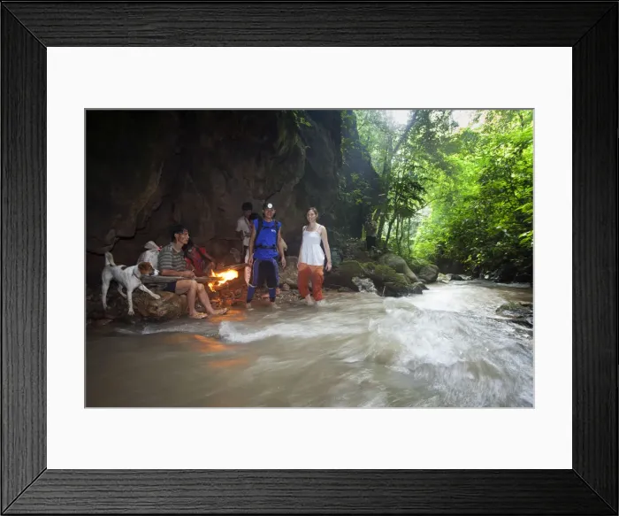 Framed Print : South East Asia, Thailand, North, Mae Hong Son, trekkers enter a river-cut cave with Framed Print : South East Asia, Thailand, North, Mae Hong Son, trekkers enter a river-cut cave with