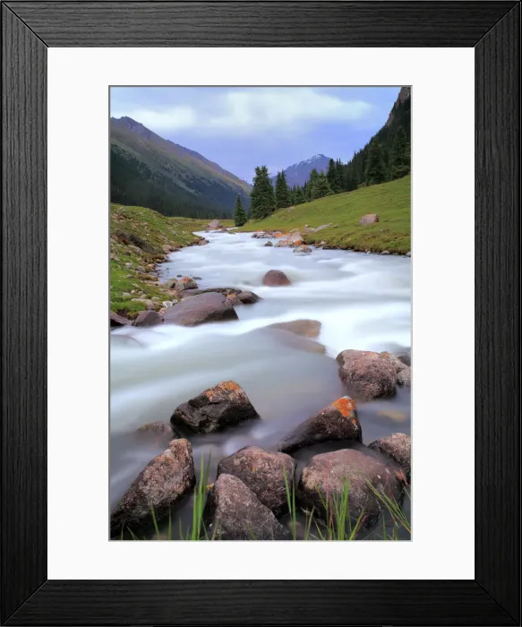 Framed Print : Altyn Arashan river and valley, Issyk Kul oblast, Kyrgyzstan