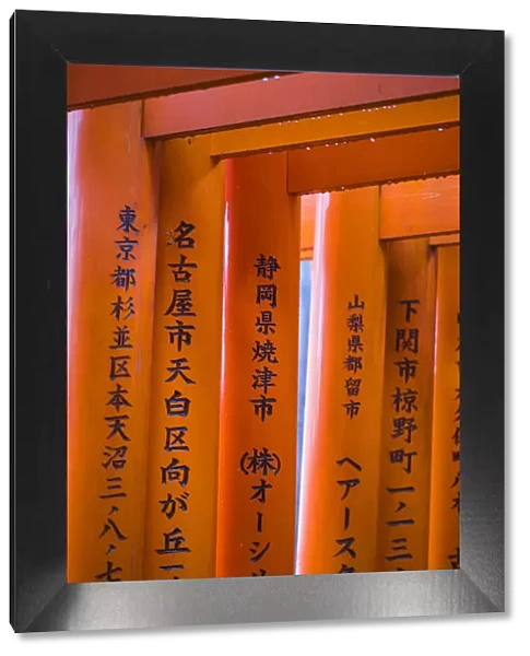 Japan, Kyoto, Fushimi Inari Shrine, vermilion torii gates, Donated and inscribed by