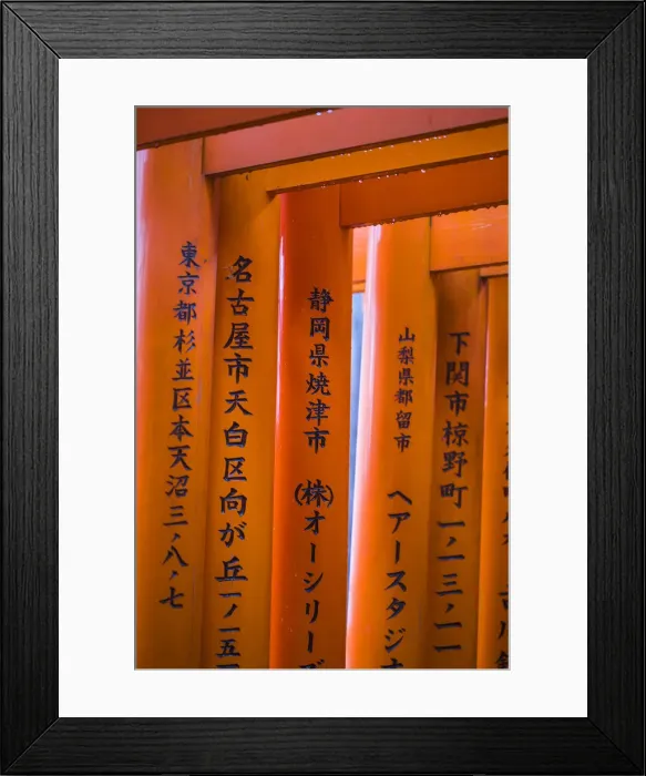 Framed Print : Japan, Kyoto, Fushimi Inari Shrine, vermilion torii gates, Donated and inscribed by Framed Print : Japan, Kyoto, Fushimi Inari Shrine, vermilion torii gates, Donated and inscribed by