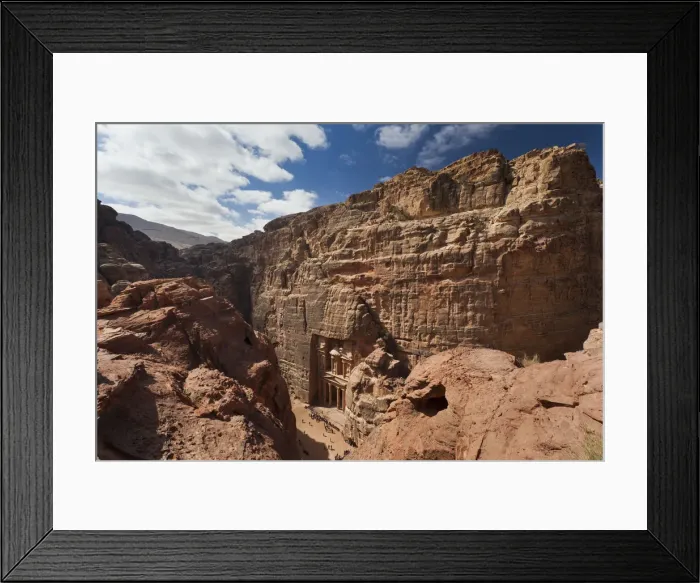 Framed Print : Jordan, Petra-Wadi Musa, Ancient Nabatean City of Petra, elevated view of the Treasury