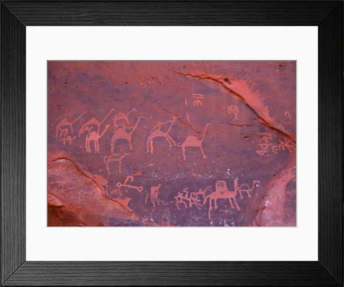 Framed Print : Rock Paintings, Wadi Rum, Jordan, Middle East