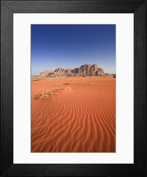Framed Print : Wadi Rum Desert and Jebel Qattar mountain, Jordan Framed Print : Wadi Rum Desert and Jebel Qattar mountain, Jordan