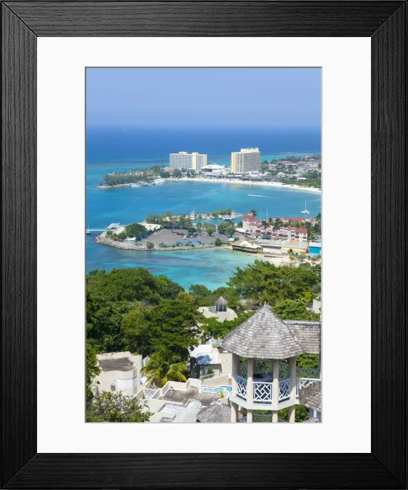 Framed Print : Elevated view over city & coastline, Ocho Rios, St. Ann Parish, Jamaica, Caribbean