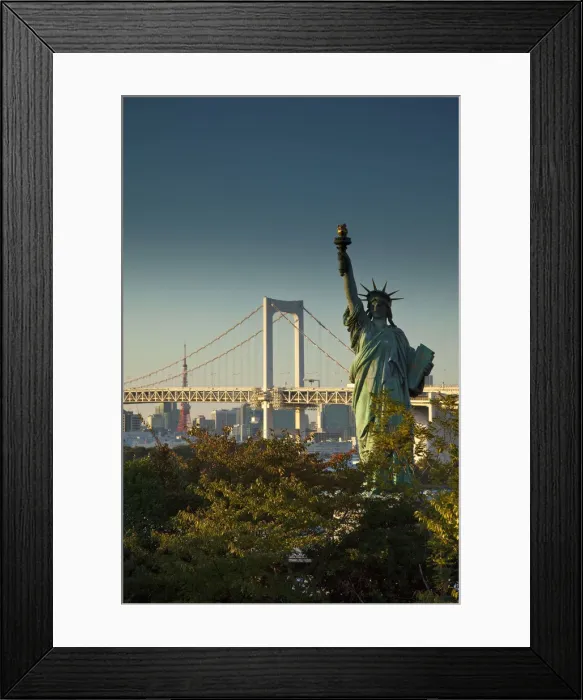 Framed Print : Rainbow bridge and Statue of Liberty replica, Odaiba, Tokyo, Japan Framed Print : Rainbow bridge and Statue of Liberty replica, Odaiba, Tokyo, Japan