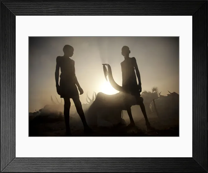 Framed Print : Unity State, South Sudan. A cattle camp at dawn near Leer