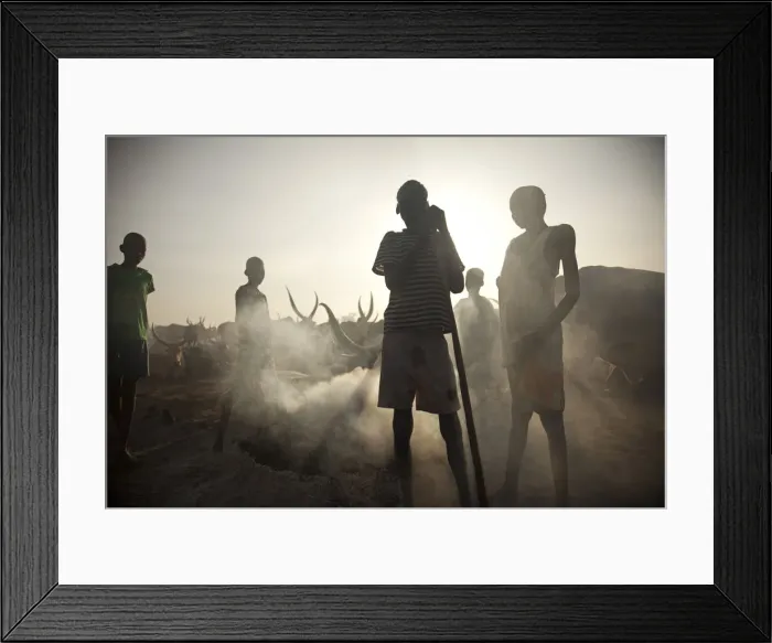 Framed Print : Unity State, South Sudan. A cattle camp at dawn near Leer