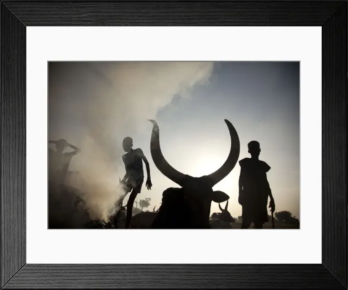 Framed Print : Unity State, South Sudan. A cattle camp at dawn near Leer Framed Print : Unity State, South Sudan. A cattle camp at dawn near Leer