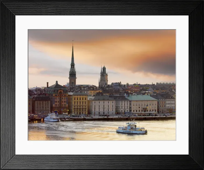 Framed Print : Sweden, Stockholm, Riddarfjarden, Gamla Stan; passenger ferries in bay at dusk Framed Print : Sweden, Stockholm, Riddarfjarden, Gamla Stan; passenger ferries in bay at dusk