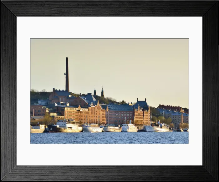 Framed Print : Soder Malarstrand, where are docked several hotel and conferenceships facing the old Framed Print : Soder Malarstrand, where are docked several hotel and conferenceships facing the old